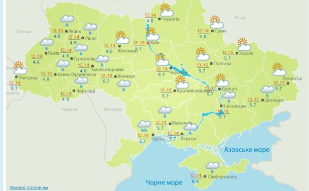 Карта погоди на 19 квітня. Фото: meteo.gov.ua