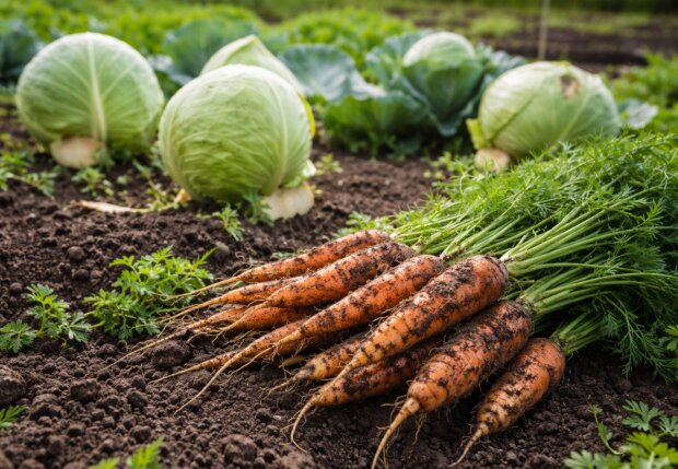 Морковь и капуста, огород, изображение: hyser.com.ua