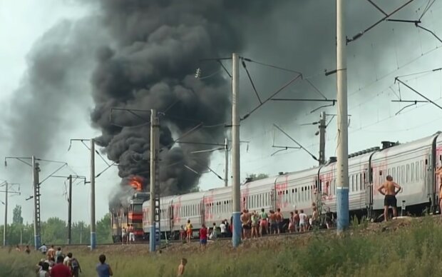 Пожежа в поїзді. Фото: скріншот YouTube-відео