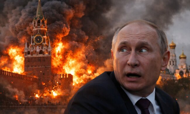 Володимир путін та палаючий Кремль, зображення: hyser.com.ua