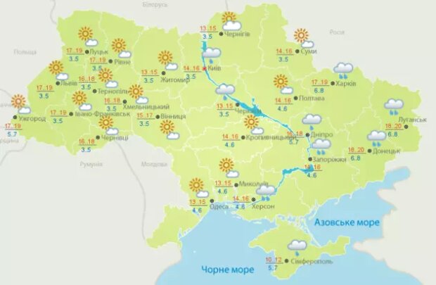 Карта погоды. Фото: скриншот meteo.gov.ua