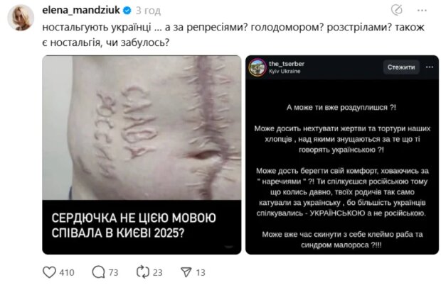 Скрин публикации Елены Мандзюк