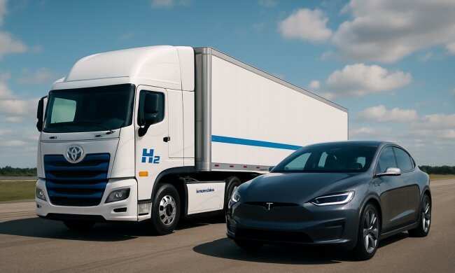 Toyota та Tesla, зображення згенероване ШІ