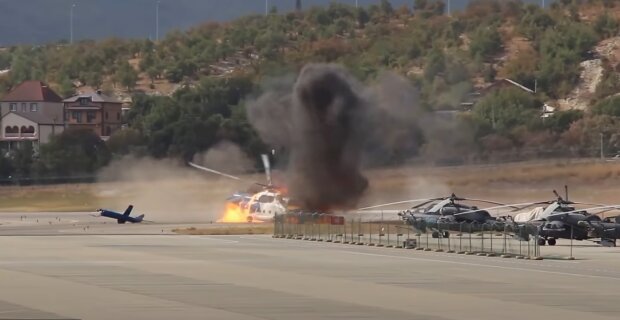 Крушение вертолета. Скриншот с видео на Youtube