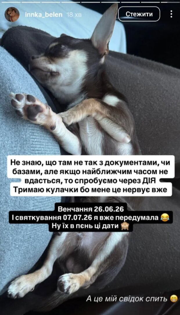 Скрін публікації Інни Бєлєнь