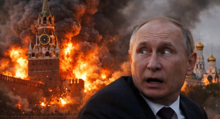 Володимир путін та палаючий Кремль, зображення: hyser.com.ua