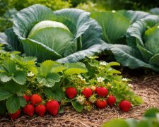 Капуста та полуниця, город, зображення: hyser