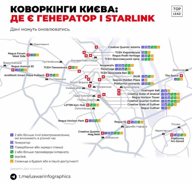 Коворкинги Киева: карта