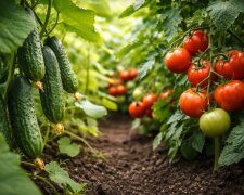 Огірки та помідори, город, зображення: hyser.com.ua