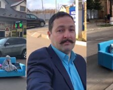 Король дорог: сеть удивил украинец, который ездит по городу на диване
